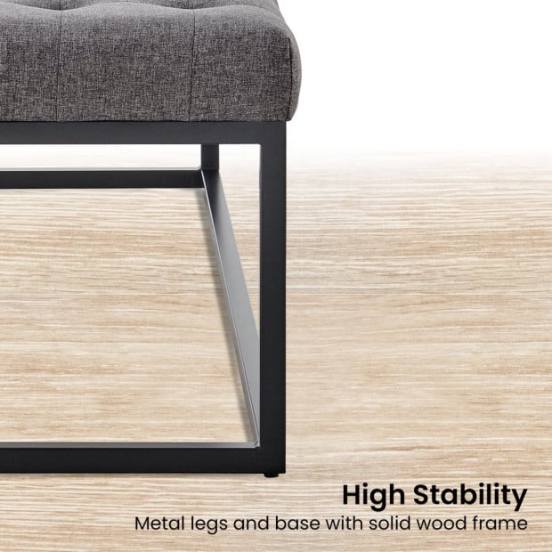 Cameron Button-Tufted Upholstered Bench with Metal Legs -Dark Grey Image 5