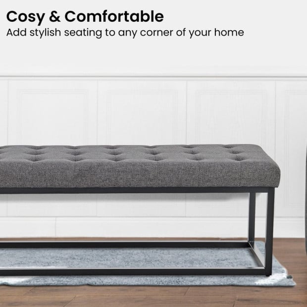 Cameron Button-Tufted Upholstered Bench with Metal Legs -Dark Grey Image 7