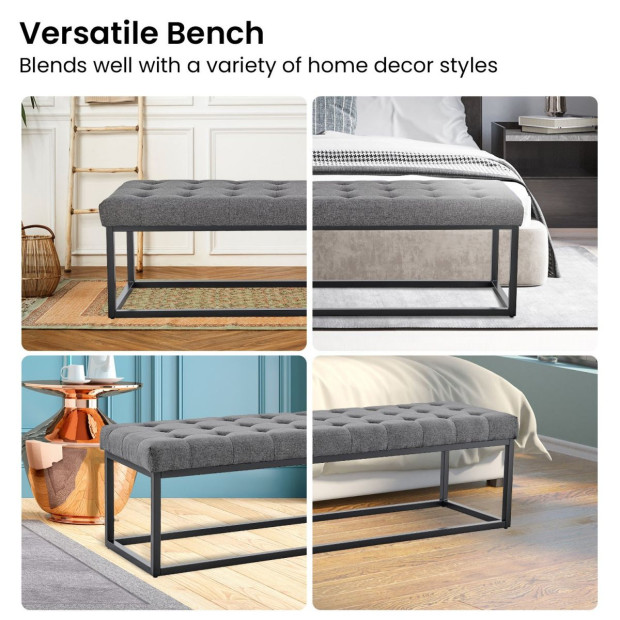 Cameron Button-Tufted Upholstered Bench with Metal Legs -Dark Grey Image 8
