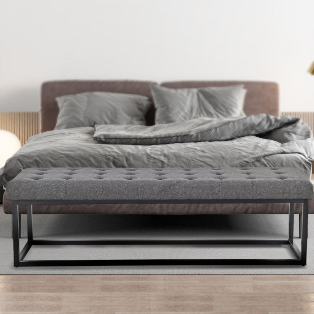 Cameron Button-Tufted Upholstered Bench with Metal Legs -Dark Grey Image 9