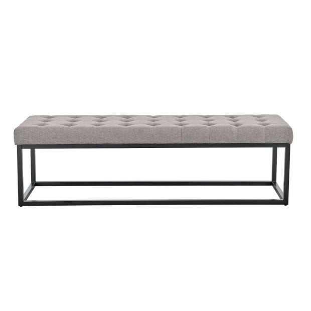Cameron Button-Tufted Upholstered Bench with Metal Legs - Light Grey Image 2