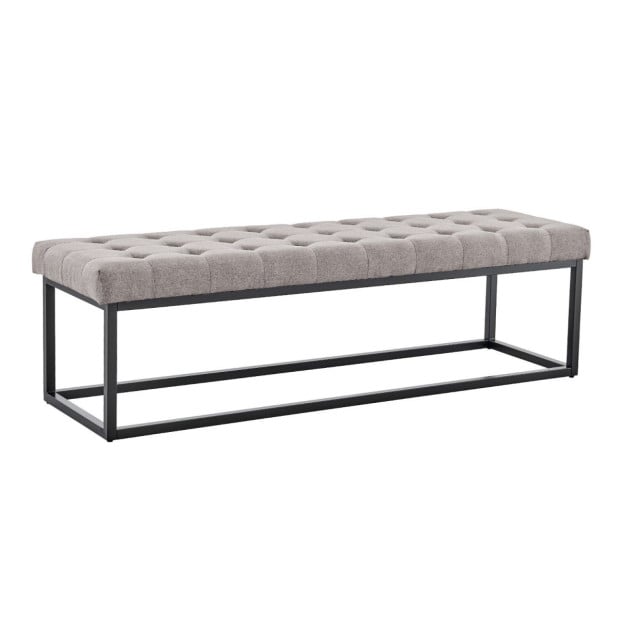 Cameron Button-Tufted Upholstered Bench with Metal Legs - Light Grey Image 3
