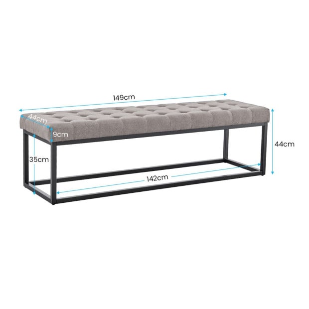 Cameron Button-Tufted Upholstered Bench with Metal Legs - Light Grey Image 4