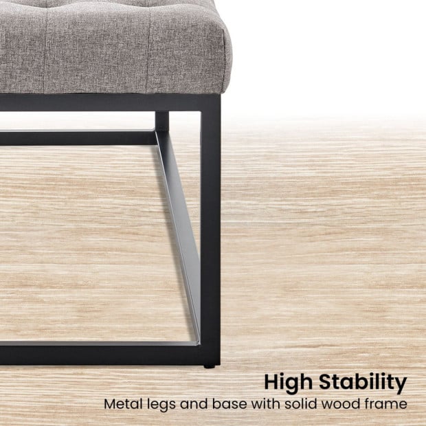 Cameron Button-Tufted Upholstered Bench with Metal Legs - Light Grey Image 5