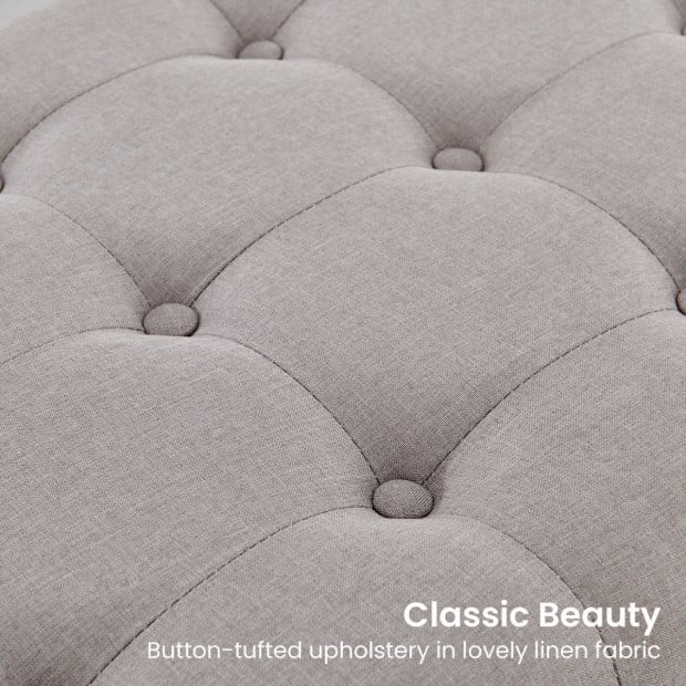 Cameron Button-Tufted Upholstered Bench with Metal Legs - Light Grey Image 6