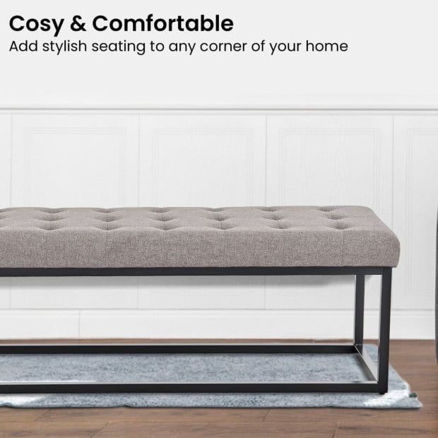 Cameron Button-Tufted Upholstered Bench with Metal Legs - Light Grey Image 7