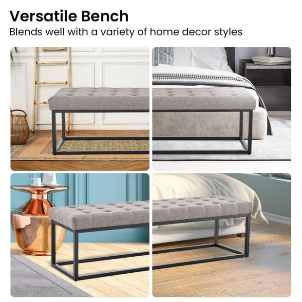 Cameron Button-Tufted Upholstered Bench with Metal Legs - Light Grey Image 8