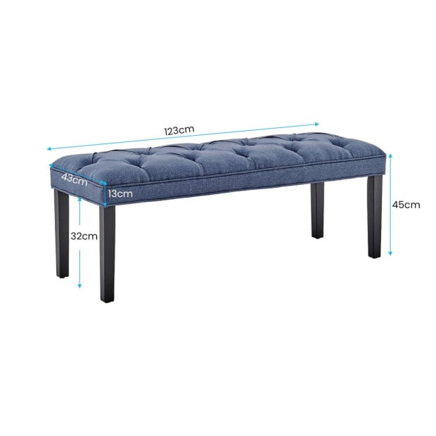 Cate Button-Tufted Upholstered Bench with Tapered Legs by Sarantino - Blue Image 4