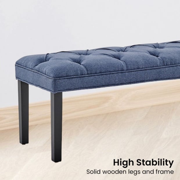 Cate Button-Tufted Upholstered Bench with Tapered Legs by Sarantino - Blue Image 5