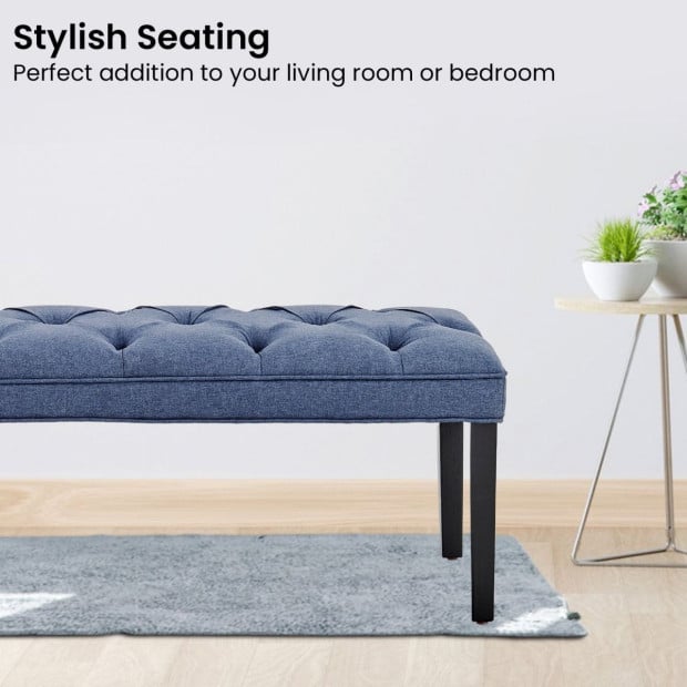 Cate Button-Tufted Upholstered Bench with Tapered Legs by Sarantino - Blue Image 7