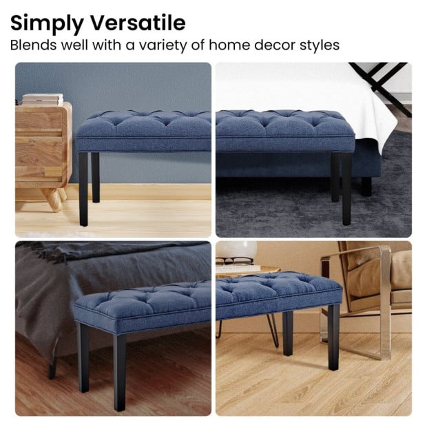 Cate Button-Tufted Upholstered Bench with Tapered Legs by Sarantino - Blue Image 8