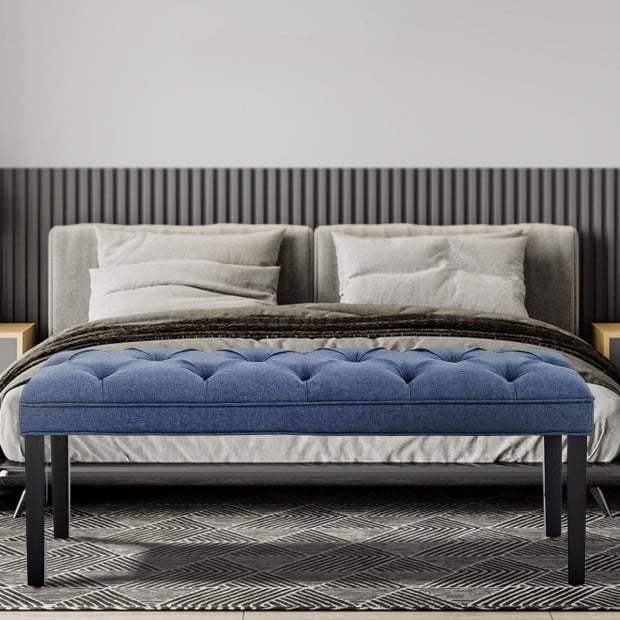 Cate Button-Tufted Upholstered Bench with Tapered Legs by Sarantino - Blue Image 9