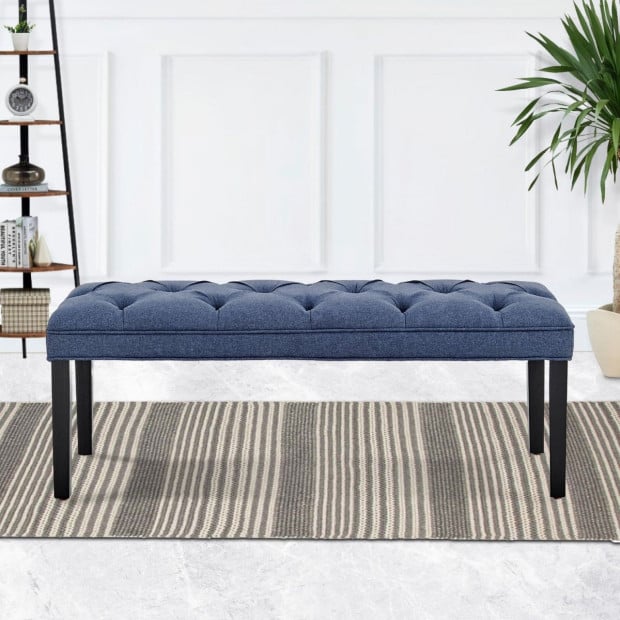 Cate Button-Tufted Upholstered Bench with Tapered Legs by Sarantino - Blue Image 10