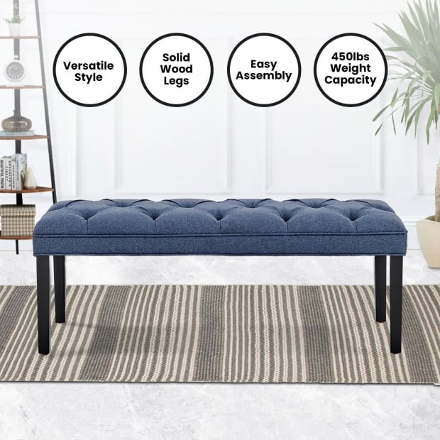 Cate Button-Tufted Upholstered Bench with Tapered Legs by Sarantino - Blue