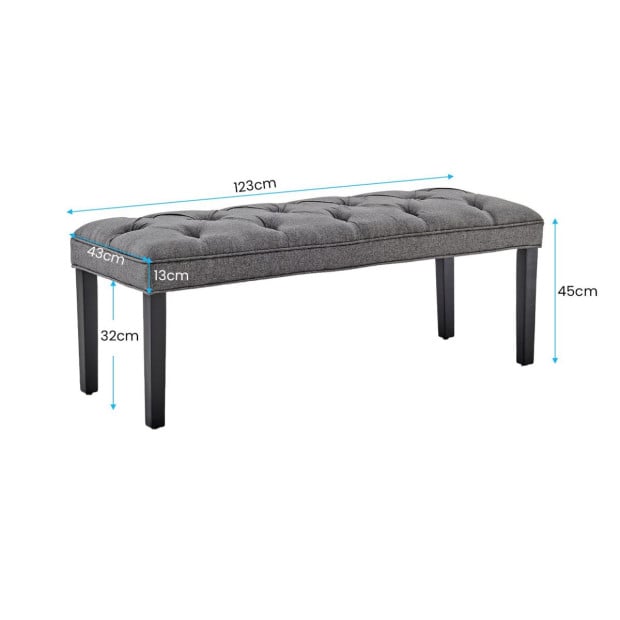 Cate Button-Tufted Upholstered Bench with Tapered Legs by Sarantino - Dark Grey Image 4