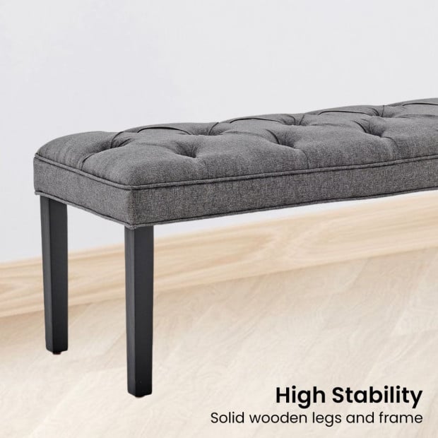 Cate Button-Tufted Upholstered Bench with Tapered Legs by Sarantino - Dark Grey Image 5