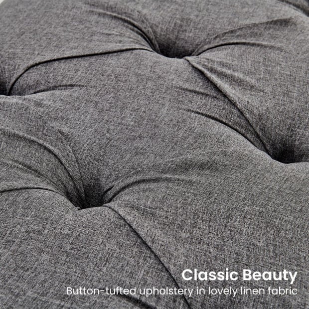 Cate Button-Tufted Upholstered Bench with Tapered Legs by Sarantino - Dark Grey Image 6