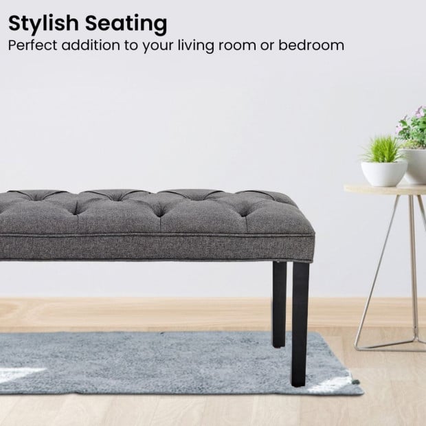 Cate Button-Tufted Upholstered Bench with Tapered Legs by Sarantino - Dark Grey Image 7