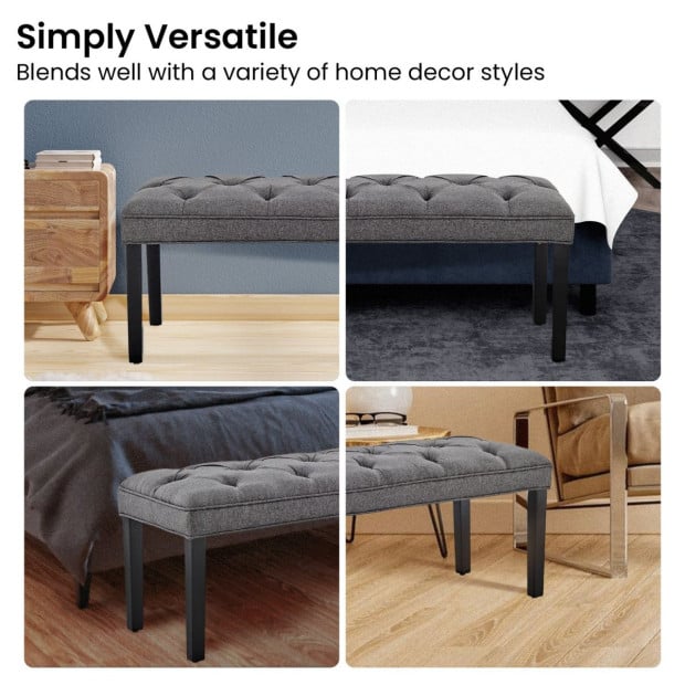 Cate Button-Tufted Upholstered Bench with Tapered Legs by Sarantino - Dark Grey Image 8