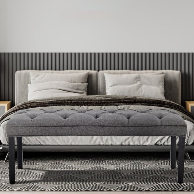 Cate Button-Tufted Upholstered Bench with Tapered Legs by Sarantino - Dark Grey Image 9