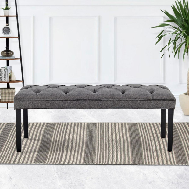 Cate Button-Tufted Upholstered Bench with Tapered Legs by Sarantino - Dark Grey Image 10