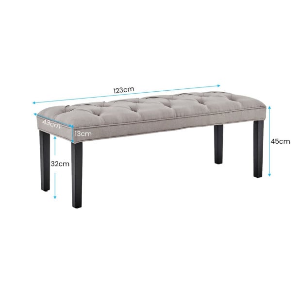 Cate Button-Tufted Upholstered Bench with Tapered Legs by Sarantino - Light Grey Image 4
