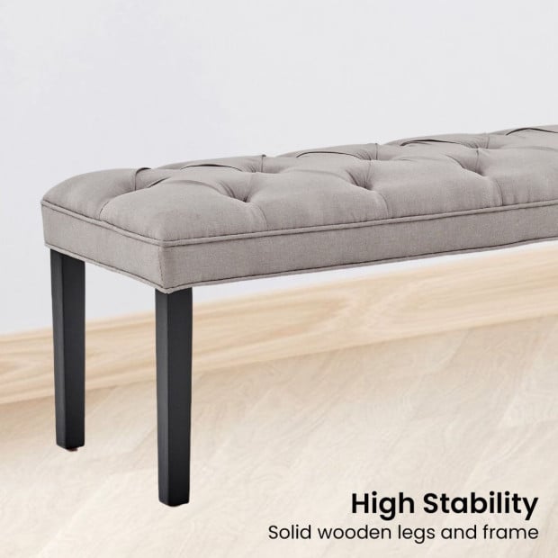 Cate Button-Tufted Upholstered Bench with Tapered Legs by Sarantino - Light Grey Image 5