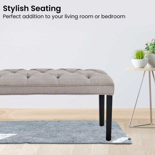 Cate Button-Tufted Upholstered Bench with Tapered Legs by Sarantino - Light Grey Image 7