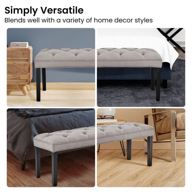 Cate Button-Tufted Upholstered Bench with Tapered Legs by Sarantino - Light Grey Image 8