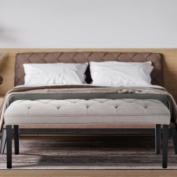 Cate Button-Tufted Upholstered Bench with Tapered Legs by Sarantino - Light Grey Image 9