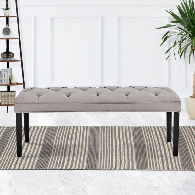 Cate Button-Tufted Upholstered Bench with Tapered Legs by Sarantino - Light Grey Image 10