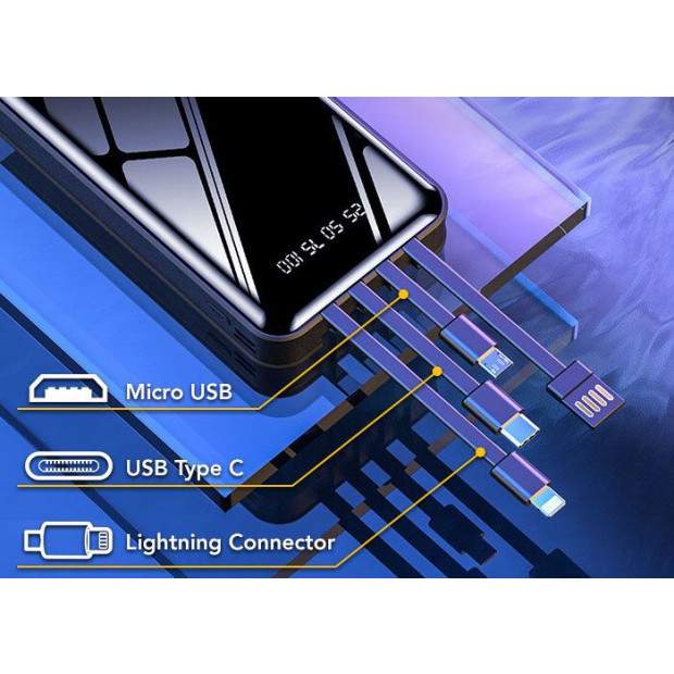 20000mah Powerbank Built-in 3 Cables High Capacity Battery Charger Image 3