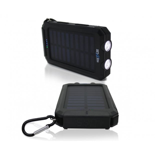 Maxxlee 10000mah Solar Power Bank Dual Usb Battery Charger Portable Black