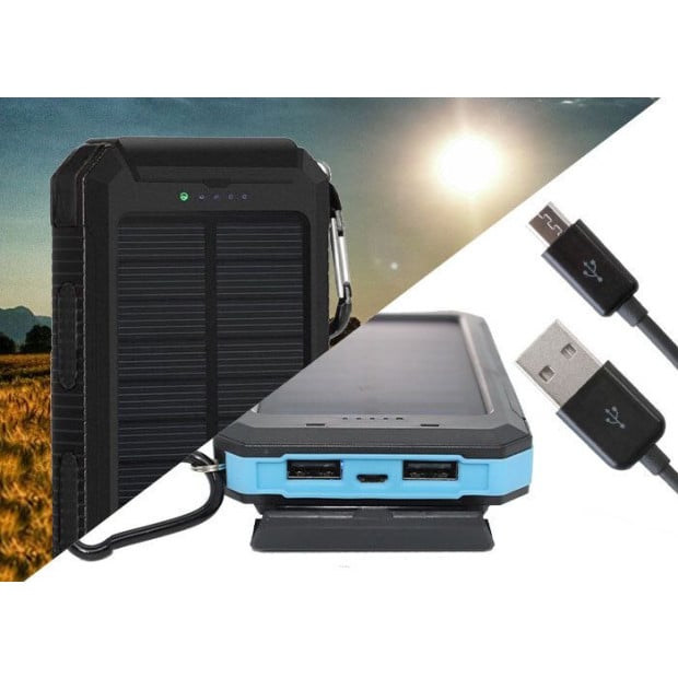 2x Blue 10000mah Solar Power Bank Dual USB Battery Charger Image 2