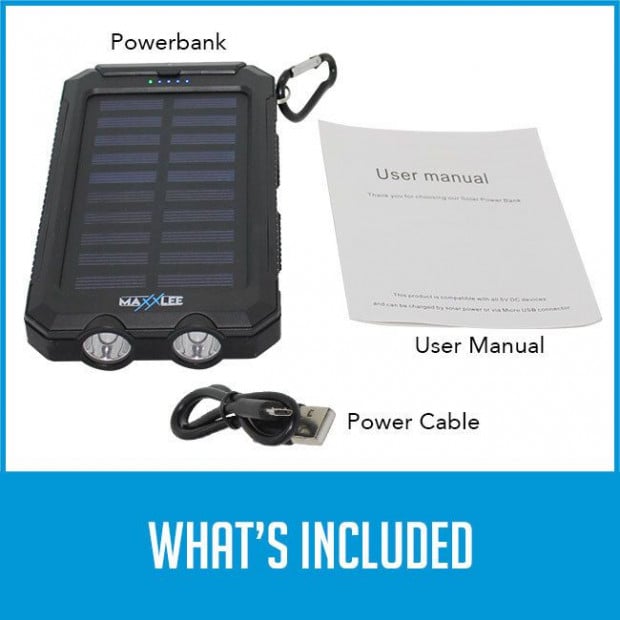 Maxxlee 10000mah Solar Power Bank Dual Usb Battery Charger Portable Black Image 8