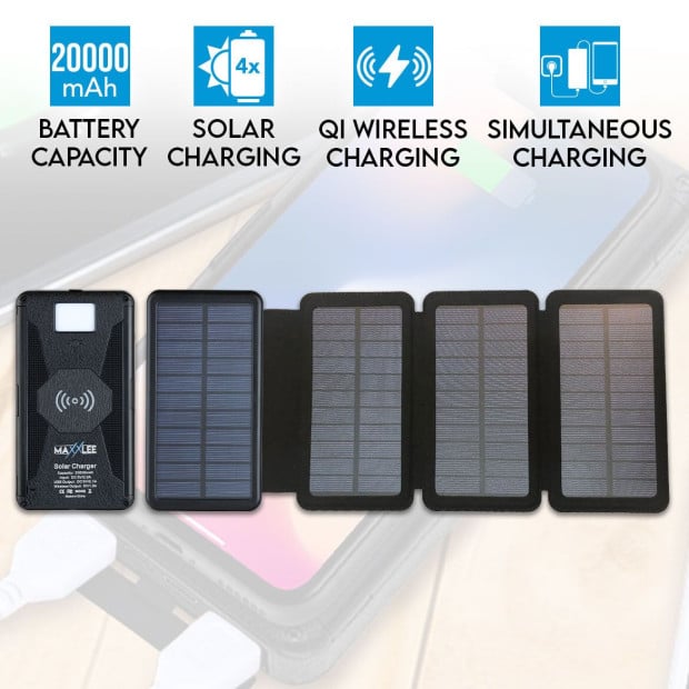 2x 20000mah Solar Panel Power Bank Qi Wireless Battery Charger USB C Image 6