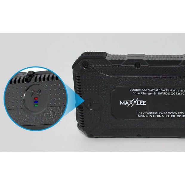 Maxxlee 20000mah Qi Wireless Charger Solar Power Bank 18w Type C Qc3.0 Image 5