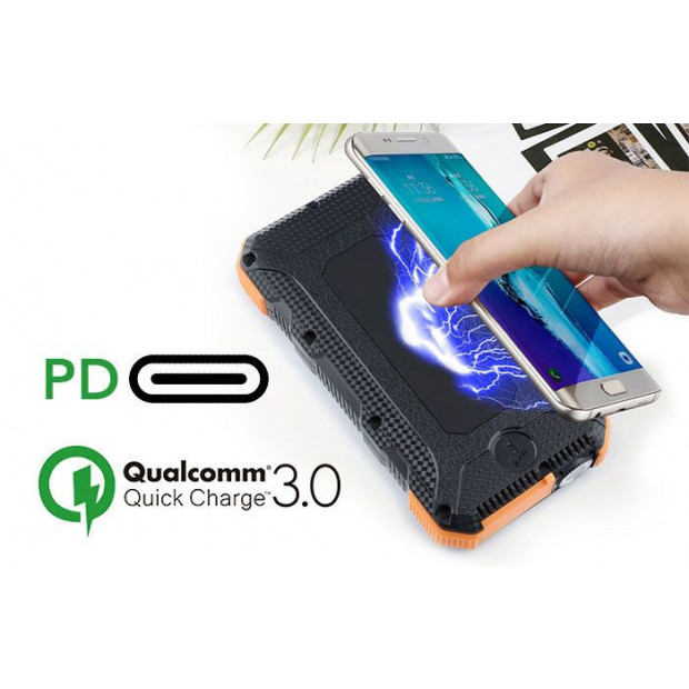 Maxxlee 20000mah Qi Wireless Charger Solar Power Bank 18W Orange Image 4