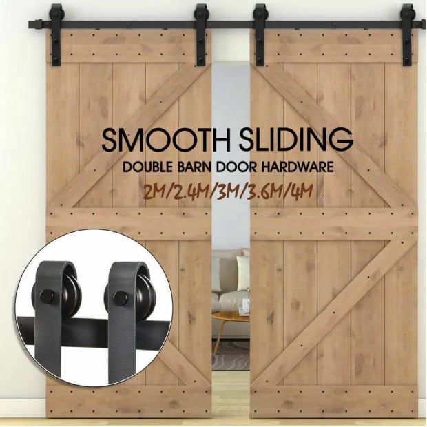 1.83M Antique Classic Double Sliding Barn Door Track Roller Kit Image 3
