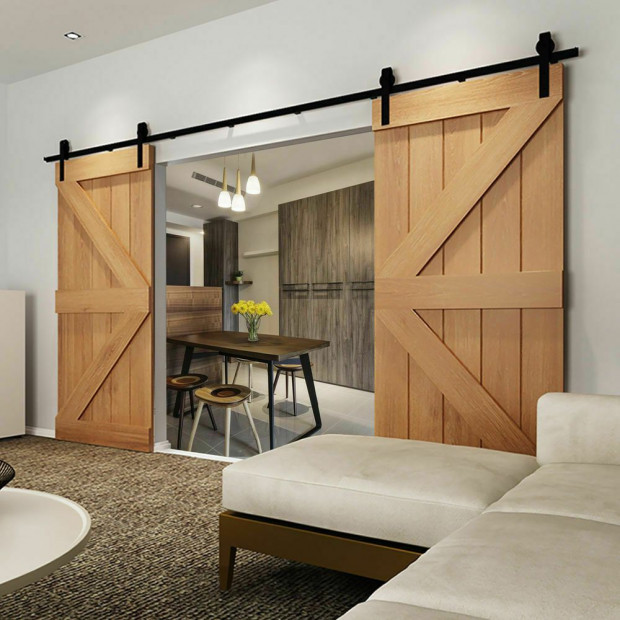 1.83M Antique Classic Double Sliding Barn Door Track Roller Kit Image 7