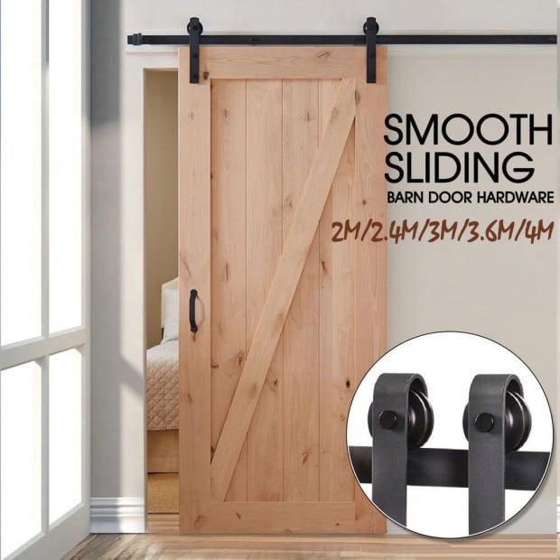 2.5M Antique Classic Style Single Sliding Barn Door Hardware Track Roller Kit Image 3