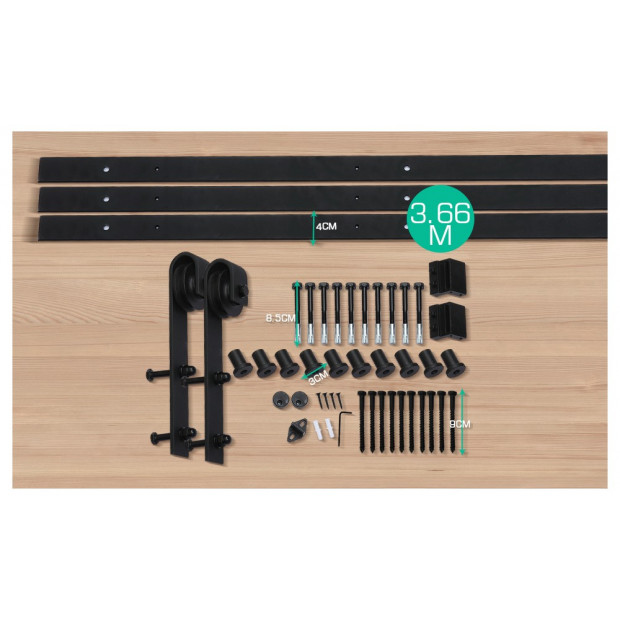 3.66 m Sliding Barn Door Hardware Track Kit Image 2