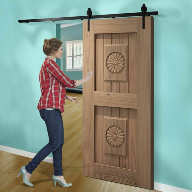 2.5M Antique Classic Style Single Sliding Barn Door Hardware Track Roller Kit Image 11