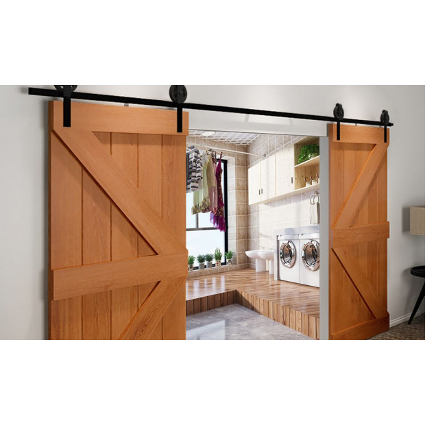 3m Antique Classic Double Sliding Barn Door Hardware Track Roller Kit