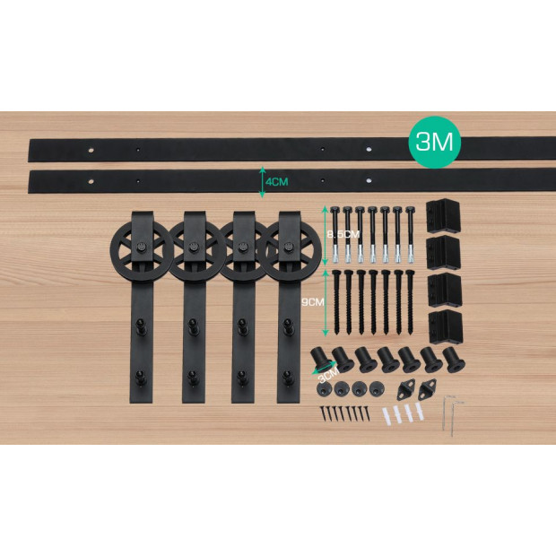3M Antique Classic Double Sliding Barn Door Hardware Track Roller Kit Image 3