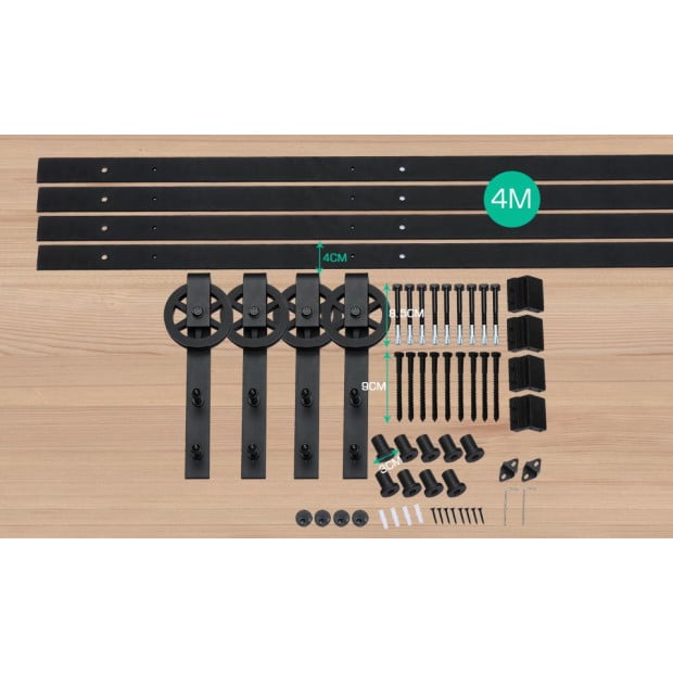 3M Antique Classic Double Sliding Barn Door Hardware Track Roller Kit Image 5