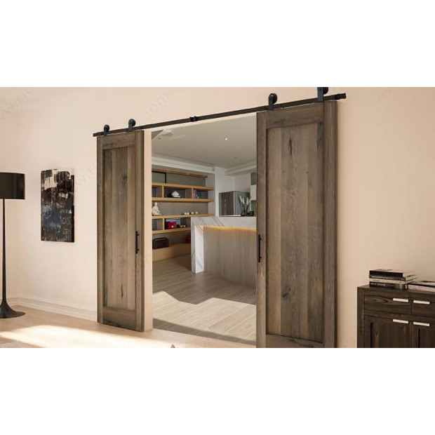 3M Antique Double Sliding Barn Door Hardware Track Roller Kit Image 1
