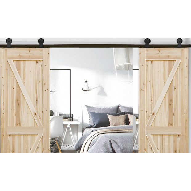 3M Antique Double Sliding Barn Door Hardware Track Roller Kit Image 2