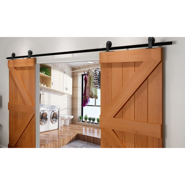 3M Antique Double Sliding Barn Door Hardware Track Roller Kit Image 1