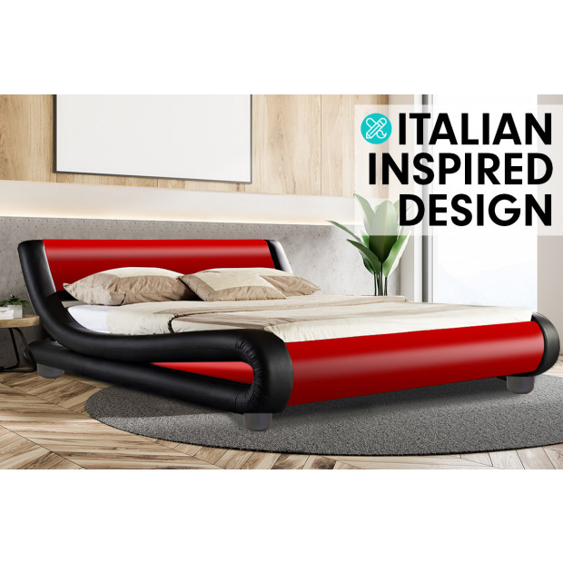 Queen Size Faux Leather Curved Bed Frame - Red Image 1
